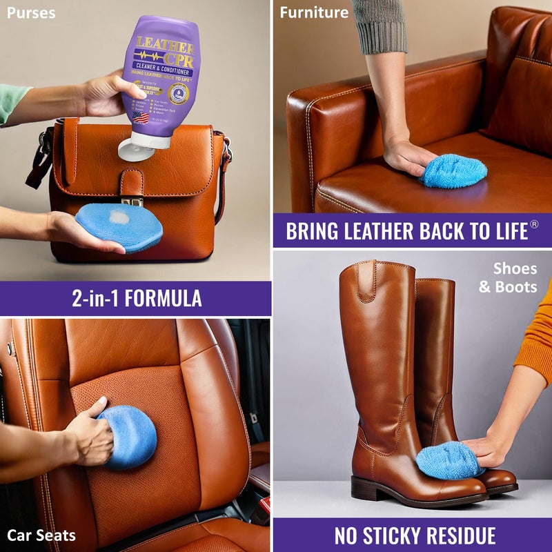 Leather CPR منظف ومكيف جلد CPR - ينظف، يكيف، يستعيد ويحمي الأثاث الجلدي، الحقائب، مقاعد السيارات، الداخلية، السترات، الأحذية، الحقائب، الأحذية، الأرائك، السروج، المعدات والمزيد - Image 3